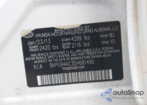 2013 Hyundai Sonata Gls из США, поврежденный, VIN 5NPEB4AC3DH681490